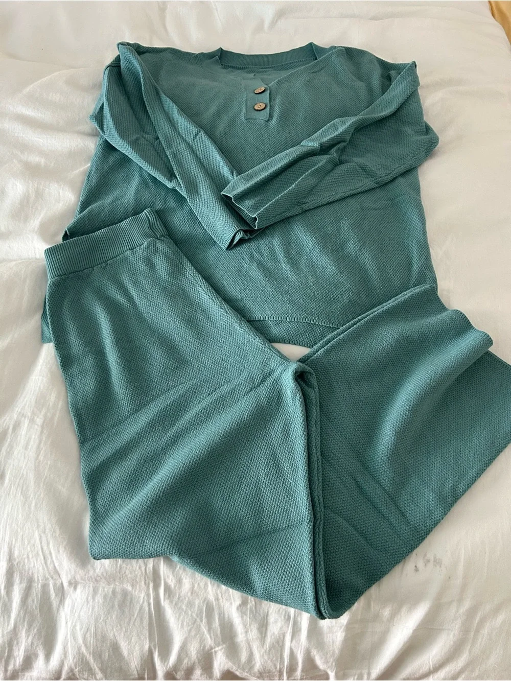 Pink Queen Matching Loungewear in Teal - knit set long sleeve and wide leg